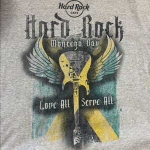 Men’s 2XL Montego Bay Jamaica Hard Rock Cafe Gray Tee with Guitar Wings Graphic